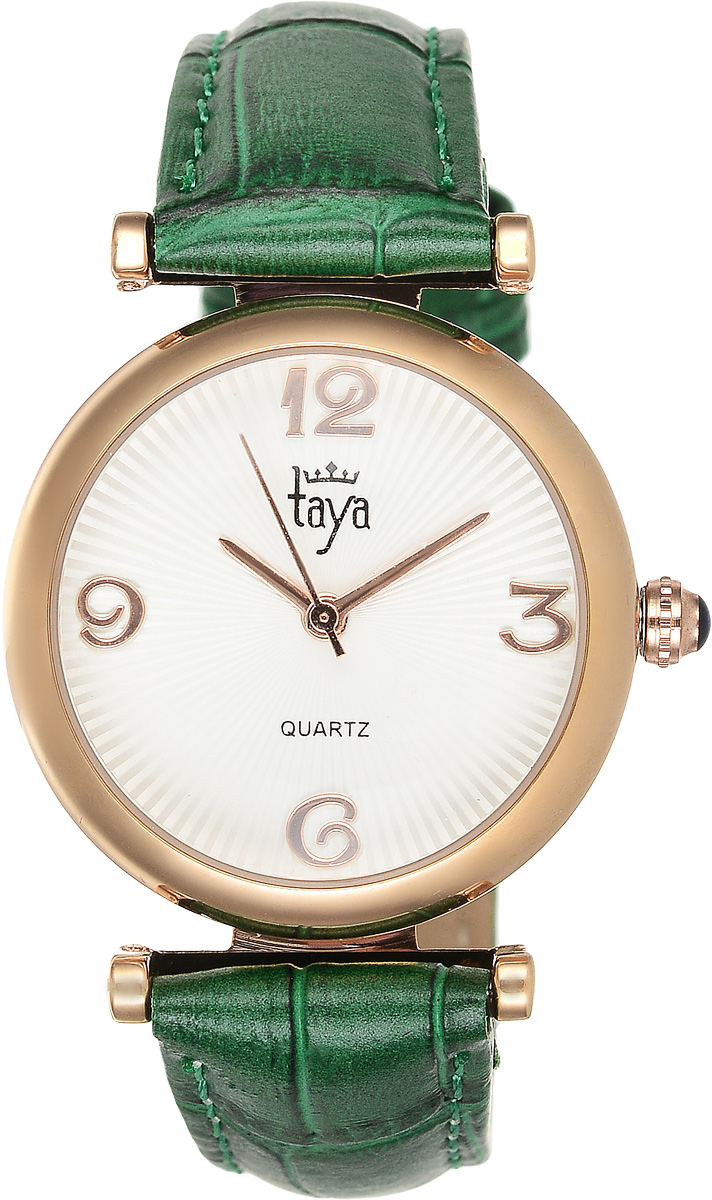 Часы наручные женские Taya, цвет: золотистый, зеленый. T-W-0013BM8434-58AE Часы наручные женские Taya, цвет: золотистый, зеленый. T-W-0013BM8434-58AEЭлегантные женские часы Taya выполнены из минерального стекла, натуральной кожи и нержавеющей стали. Циферблат часов украшен символикой бренда.Корпус часов оснащен кварцевым механизмом со сменным элементом питания, а также дополнен ремешком из натуральной кожи, который застегивается на пряжку. Кожаный ремешок декорирован тиснением под кожу рептилии.Часы поставляются в фирменной упаковке.Часы Taya подчеркнут изящность женской руки и отменное чувство стиля у их обладательницы.