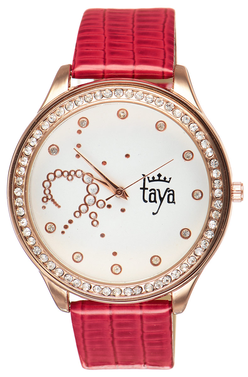 Часы наручные женские Taya, цвет: золотистый, красный. T-W-00314106черные Часы наручные женские Taya, цвет: золотистый, красный. T-W-00314106черныеЭлегантные женские часы Taya выполнены из минерального стекла, искусственной кожи и нержавеющей стали. Циферблат инкрустирован стразами внутри и по внешней стороне окружности.Корпус часов оснащен кварцевым механизмом со сменным элементом питания, а также дополнен ремешком из искусственной кожи, который застегивается на пряжку. Ремешок декорирован тиснением под кожу рептилии.Часы поставляются в фирменной упаковке.Часы Taya подчеркнут изящность женской руки и отменное чувство стиля у их обладательницы.