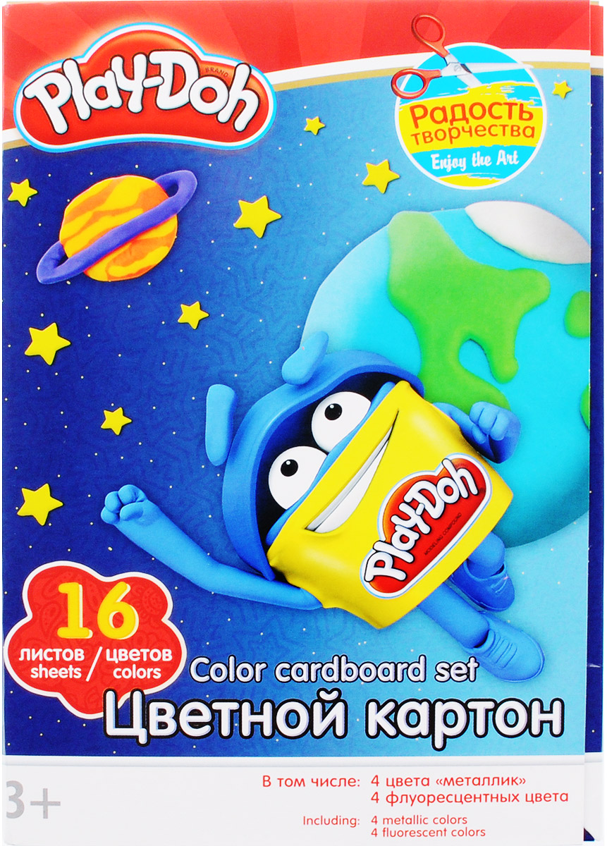 Play-Doh Цветной картон 16 листов72523WD Play-Doh Цветной картон 16 листов72523WDНабор цветного картона Play-Doh формата А4 идеально подходит для детского творчества: создания аппликаций, оригами и многого другого.В упаковке 16 листов картона 16 цветов: золотистый, серебристый, желтый, красный, пурпурный, зелёный, голубой, фиолетовый, коричневый, черный, розовый металл, голубой металл, лимонный флюор, салатовый флюор, оранжевый флюор, розовый флюор. На обороте набора расположена игра на внимание Найди силуэт Додошки.Детские аппликации из цветной бумаги - отличное занятие для развития творческих способностей и познавательной деятельности малыша, а также хороший способ самовыражения ребенка.Рекомендуемый возраст: от 3 лет.