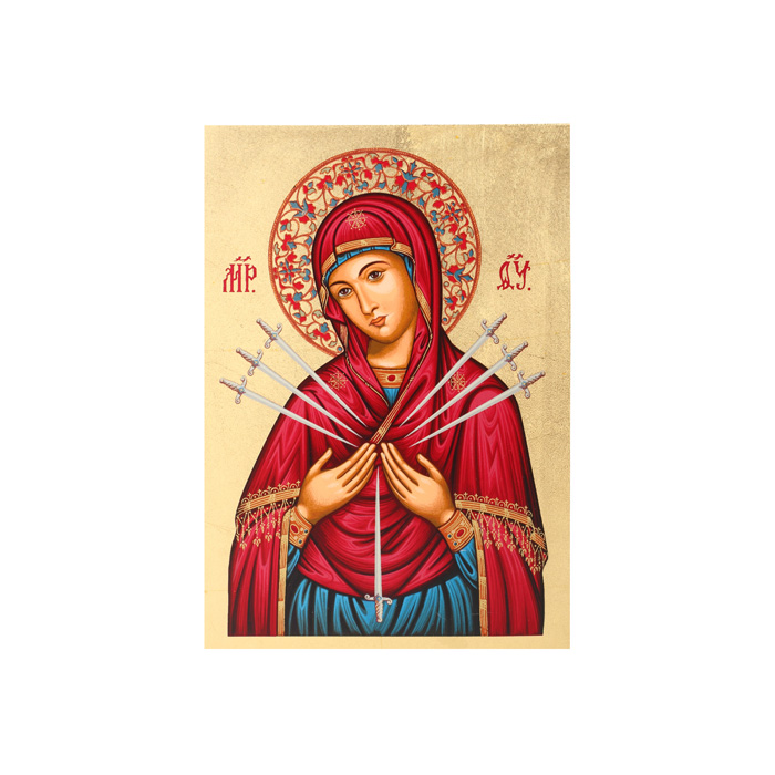 Икона Артола Семистрельная, 18 см х 25 см х 2 см54 009312 Икона Артола Семистрельная, 18 см х 25 см х 2 см54 009312Православная каноничная икона. Современная оригинальная интерпретация. Афинская иконописная школа. Метод нанесения образа на полотно - полноцветная многослойная шелкография. Золотой фон - поталь. Деревянная основа (мдф + шпон) имеет отверстие для крепления.