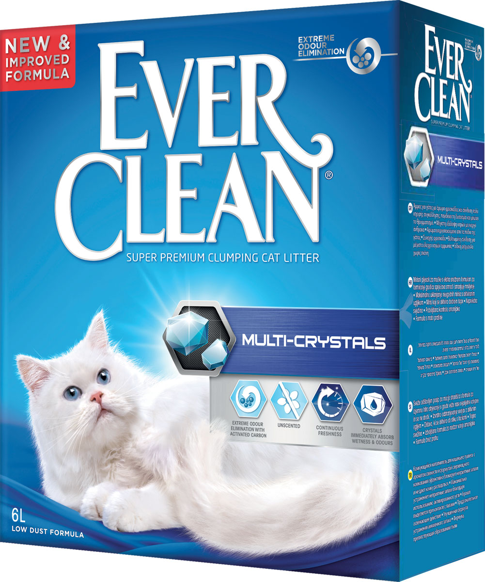 Наполнитель для кошачьего туалета Ever Clean Multi-Crystals, комкующийся, с кристаллами, 6 л0120710 Наполнитель для кошачьего туалета Ever Clean Multi-Crystals, комкующийся, с кристаллами, 6 л0120710Наполнитель Ever Clean Multi-Crystals - это элитная серия высококачественных комкующихся наполнителей с уникальными свойствами. Наполнитель состоит из специально обработанной и очищенной от пыли глины. Содержит синие и зеленые кристаллы, совместно воздействующие на неприятные запахи и немедленно блокирующие их, что обеспечивает максимальный контроль над запахом. Гранулы наполнителя обладают уникальными впитывающими свойствами и содержат активный компонент, который уничтожает запах, связанный с развитием микробов. В ядро каждой гранулы помещен специальным образом обработанный активированный уголь для максимального контроля запахов. Гранулы наполнителя не только отлично впитывают, но и образуют крепкие трудноразбиваемые комки. Состав: глина, активированный уголь. Без ароматизаторов.Вес: 6 кг.Товар сертифицирован.