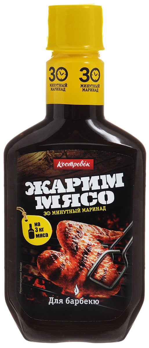 Костровок Маринад для барбекю, 300 мл0120710 Костровок Маринад для барбекю, 300 мл0120710Маринад на натуральной вино-фруктовой основе. Рекомендуются для приготовления всего спектра блюд на гриле или мангале.- маринует за 30 минут;- придает яркий вкус;- сохраняет сочность мяса.