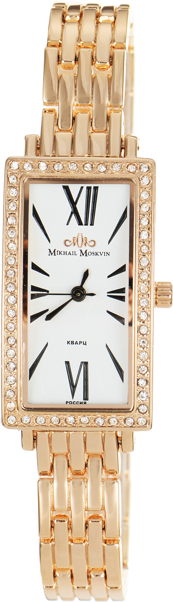 Часы наручные женские Mikhail Moskvin Каприз, цвет: золотой. 598-8-5BM8434-58AE Часы наручные женские Mikhail Moskvin Каприз, цвет: золотой. 598-8-5BM8434-58AEЭлегантные часы Mikhail Moskvin Каприз выполнены из нержавеющей стали, металлического сплава и минерального стекла. Инкрустированный стразами прямоугольный корпус прекрасно дополняет узкий браслет, циферблат дополнен символикой бренда.Корпус изделия оснащен кварцевым механизмом, дополнен устойчивым к царапинам минеральным стеклом. Браслет оснащен складным замком, благодаря которому можно с легкостью снимать и надевать изделие.Часы поставляются в фирменной упаковке.Часы Mikhail Moskvin Каприз подчеркнут изящество женской руки и отменное чувство стиля у их обладательницы.
