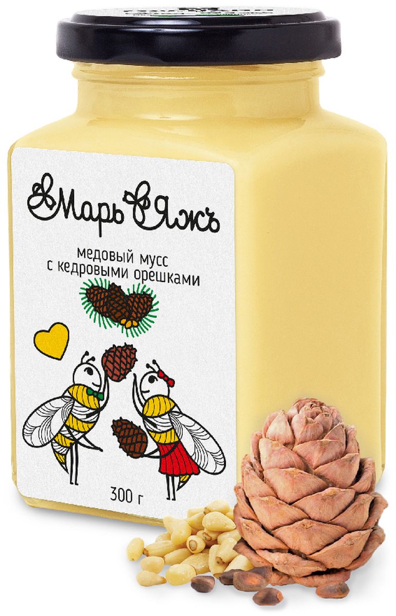 Марь&Яжъ медовый мусс с кедровыми орешками, 300 г0120710 Марь&Яжъ медовый мусс с кедровыми орешками, 300 г0120710Как вы знаете, семена сибирского кедра следует употреблять в ограниченных количествах. В нашей композиции их ровно столько, чтобы вы получили порцию витаминов Е, Р, В и целый набор минеральных веществ, но так чтобы мягкий вкус орешков не мешал медовому аромату.
