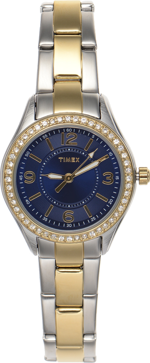Часы наручные женские Timex Style Elevated, цвет: серебристый, синий. TW2P80000BM8434-58AE Часы наручные женские Timex Style Elevated, цвет: серебристый, синий. TW2P80000BM8434-58AEСтильные часы Timex Style Elevated - это модный и практичный аксессуар, который не только выгодно дополнит ваш наряд, но и будет незаменим для каждой современной девушки, ценящей свое время. Корпус выполнен из латуни, оснащен задней крышкой из нержавеющей стали и украшен сверкающими стразами Swarowski. Циферблат оформлен логотипом бренда. Корпус изделия имеет степень влагозащиты 3 Bar, оснащен кварцевым механизмом и дополнен устойчивым к царапинам минеральным стеклом. Элегантный ремешок выполнен из стали и дополнен раскладывающейся застежкой, которая позволяет с легкостью снимать и надевать изделие.Часы поставляются в фирменной упаковке.Часы Timex подчеркнут изящество ваших рук, а также ваш неповторимый стиль.