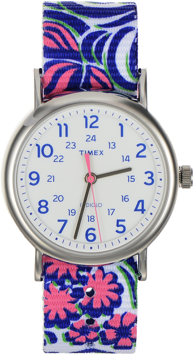 Часы наручные женские Timex Weekender, цвет: фиолетовый, белый. TW2P90200BM8434-58AE Часы наручные женские Timex Weekender, цвет: фиолетовый, белый. TW2P90200BM8434-58AEСтильные часы Timex Weekender - это модный и практичный аксессуар, который не только выгодно дополнит ваш наряд, но и будет незаменим для каждой современной девушки, ценящей свое время. Корпус с минеральным стеклом выполнен из латуни и оснащен задней крышкой из нержавеющей стали. Циферблат оснащен запатентованной электролюминесцентной подсветкой Indiglo и оформлен символикой бренда.Корпус изделия имеет степень влагозащиты 3 Bar, оснащен кварцевым механизмом и дополнен устойчивым к царапинам минеральным стеклом. Двусторонний ремешок cо стильным цветочным принтом выполнен из нейлона и дополнен пряжкой, которая позволяет с легкостью снимать и надевать изделие.Часы поставляются в фирменной упаковке.Часы Timex подчеркнут изящество ваших рук, а также ваш неповторимый стиль.