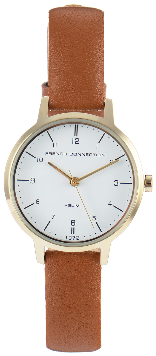 Часы наручные женские French Connection Slim Range, цвет: коричневый. FC1256TGBM8434-58AE Часы наручные женские French Connection Slim Range, цвет: коричневый. FC1256TGBM8434-58AEСтильные часы French Connection Slim Range - это модный и практичный аксессуар, который не только выгодно дополнит ваш наряд, но и будет незаменим для каждой современной девушки, ценящей свое время. Корпус выполнен из нержавеющей стали. Контрастный циферблат оформлен логотипом бренда.Корпус изделия имеет степень влагозащиты 3 Bar, оснащен кварцевым механизмом и дополнен устойчивым к царапинам минеральным стеклом. Изысканный ремешок выполнен из натуральной кожи и дополнен пряжкой, которая позволяет с легкостью снимать и надевать изделие.Часы поставляются в фирменной упаковке.Часы French Connection подчеркнут изящество ваших рук и ваш неповторимый стиль и элегантность.