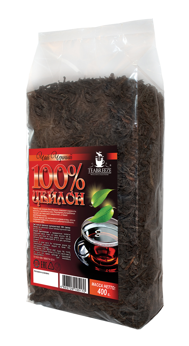 Teabreeze Цейлон крупнолистовой черный байховый чай, 400 г101246 Teabreeze Цейлон крупнолистовой черный байховый чай, 400 г101246Цейлонский чай Teabreeze, пожалуй, в наибольшей степени соответствует представлению западного человека о настоящем черном чае: это настой красно-коричневого, почти черного цвета, очень крепкий и ароматный. Чай, состоящий из длинных, тонких листьев, обладает фруктовым ароматом. Этот чай хорошо пить с молоком, и он отлично дополняет сладкий завтрак или дневную еду.