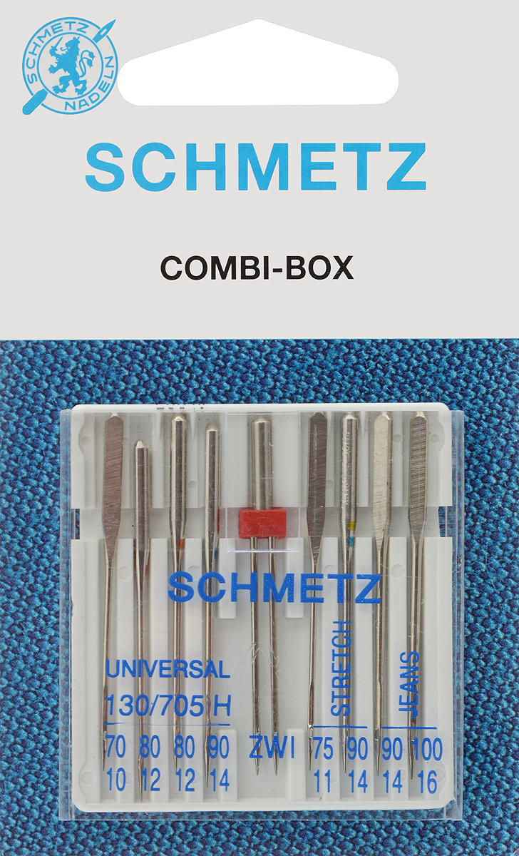 Иглы для бытовых швейных машин Schmetz, комбинированные, 9 штSM 10-09 Иглы для бытовых швейных машин Schmetz, комбинированные, 9 штSM 10-09Комбинированные иглы Schmetz, выполненные из никеля, подходят для бытовых швейных машин всех марок. В набор входят универсальные иглы, которые идеально подходят для всех тканых материалов, а также специальные иглы для трикотажа и джинсы и двойная игла для декоративной отделки. Иглы имеют небольшой закругленный кончик, что делает их универсальными в использовании с различными видами тканей.В комплекте пластиковый футляр для переноски и хранения.Система универсальных игл: 130/705 H.Номера игл: - универсальные 70, 80 (2 шт.), 90; - для трикотажа: 75, 90;- для джинсы: 90, 100.