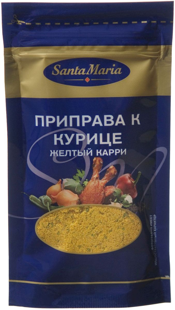 Santa Maria Приправа к курице желтый карри, 24 г0120710 Santa Maria Приправа к курице желтый карри, 24 г0120710Вкус кокоса, кориандра и имбиря придает курице восточный аромат. Приправа Santa Maria подходит для риса, мяса, рыбы, соусов, вегетарианских и вок-блюд.