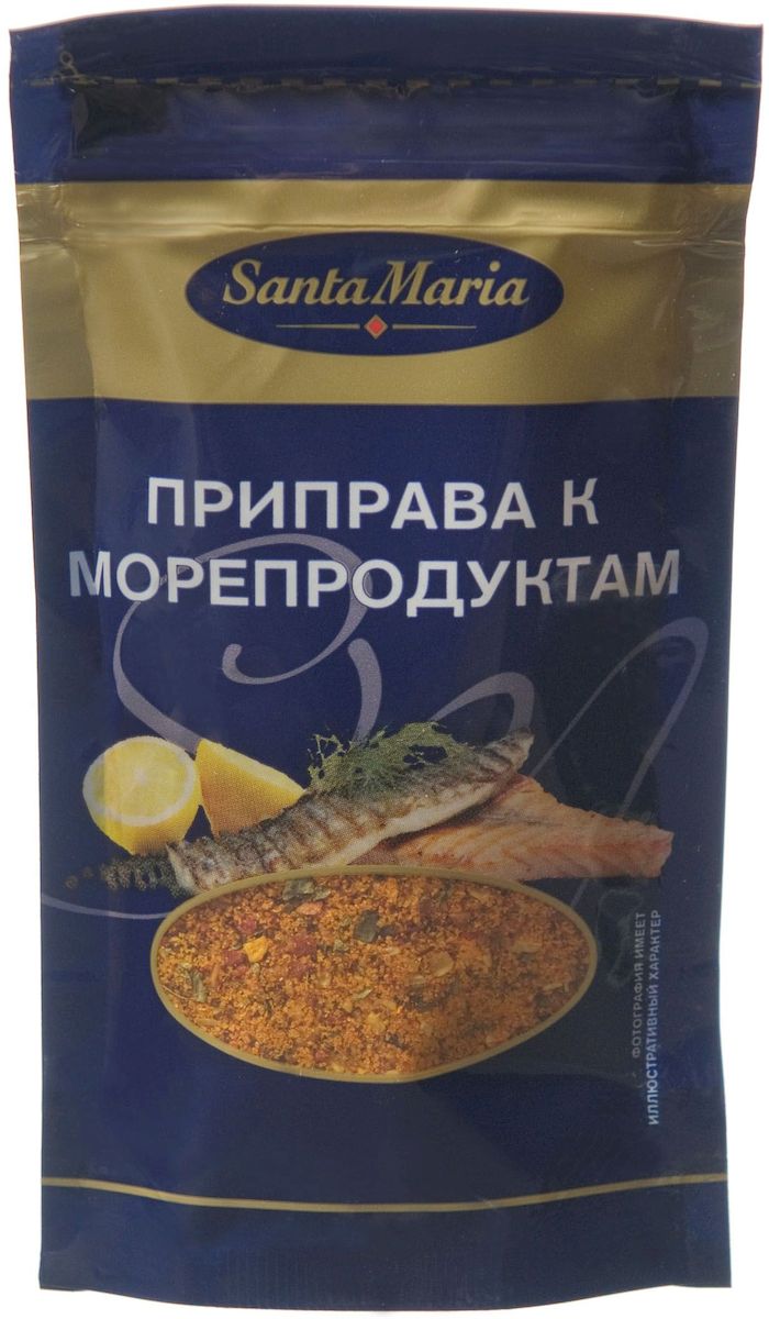 Santa Maria Приправа к морепродуктам, 25 г0120710 Santa Maria Приправа к морепродуктам, 25 г0120710Приправа Santa Maria придает блюдам из рыбы, морепродуктам и соусам аромат фенхеля и базилика. Добавляется в процессе приготовления: разогреть приправу на сковороде в растительном масле, добавить морепродукты и довести до готовности.