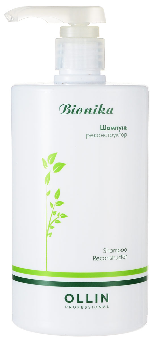 Ollin Шампунь реконструктор BioNika Shampoo Reconstructor 750 млFS-00897 Ollin Шампунь реконструктор BioNika Shampoo Reconstructor 750 млFS-00897Шампунь реконструктор Ollin BioNika Shampoo Reconstructor для сильно поврежденных волос деликатно очищает, восстанавливает и регенерирует поврежденные слои волоса.В состав шампуня входят: Церамиды - Усиливают клеточный мембранный комплекс волоса, восстанавливают цемент между клетками кутикулы.Креатин С-100 - натуральные производные аминокислот. Сглаживают кутикулу, увеличивают объем, придают жизненную силу волосам, делают их более мягкими, гладкими и блестящими.Эластин - натуральный кондиционирующий компонент для волос