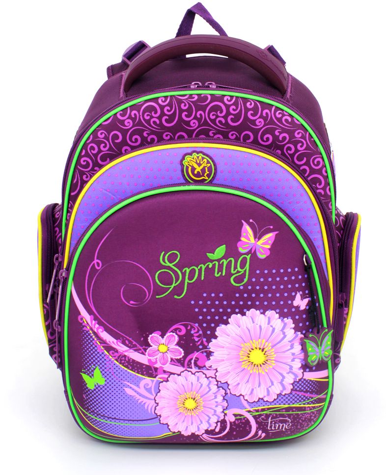 Hummingbird Ранец школьный Spring Цветы цвет бордовый сиреневый72523WD Hummingbird Ранец школьный Spring Цветы цвет бордовый сиреневый72523WDКомпактная, эргономичная, обтекаемая форма, которая органично смотрится на спине даже некрупного ребенка. Нагрузка на позвоночник ребенка минимальна и распределяется равномерно. Вместительный ранец Ортопедическая анатомическая спинка, повторяющая контуры спины ребёнка с рельефными сетчатыми подушечками и жёсткой вставкой (обеспечивает более плотное прилегание к спине ребёнка, распределяет нагрузку). «ERGO SYSTEM» – регулировка крепления лямок ранца к спинке по высоте в зависимости от предпочтений и индивидуальных особенностей строения спины ребёнка Легко регулируемые широкие и мягкие лямки в форме маечки обеспечивают низкую посадку. Жесткий прочный корпус из износостойких материалов. Помещается формат А4. Два внутренних отделения: отделение с жесткими перегородками для тетрадей и учебников (они фиксируют учебники и не дают им перемещаться при движении) и отделение-органайзер.Вместительные боковые карманы. Светоотражающие элементы. Нагрудный регулируемый поддерживающий ремень (перенос части веса ранца с плеч на талию и бедра – равномерное распределение веса ранца) удобная ручка-переноска и петелька, за которую можно повесить ранец.В комплекте - мешок для сменки со специальной сетчатой вставкой, обеспечивающей проветриваниеРазмеры: 38x34x23