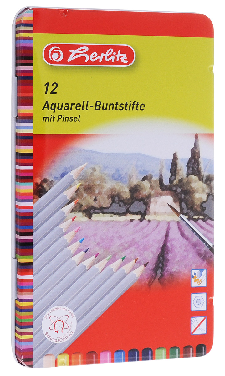 Herlitz Набор карандашей акварельных 12 цветов72523WD Herlitz Набор карандашей акварельных 12 цветов72523WDНабор акварельных карандашей Herlitz поможет создать чудные картины.При размывании кисточкой водой карандаши создают эффект рисунка акварелью. Яркие цвета линий, штрихи мягко ложатся на бумагу, грифель устойчив к механическим деформациям, легко затачивается.В набор входят 12 цветных карандашей и кисточка.Прочная металлическая коробка, в которую вложен набор, не позволит карандашам растеряться и заметно продлевает их срок службы.