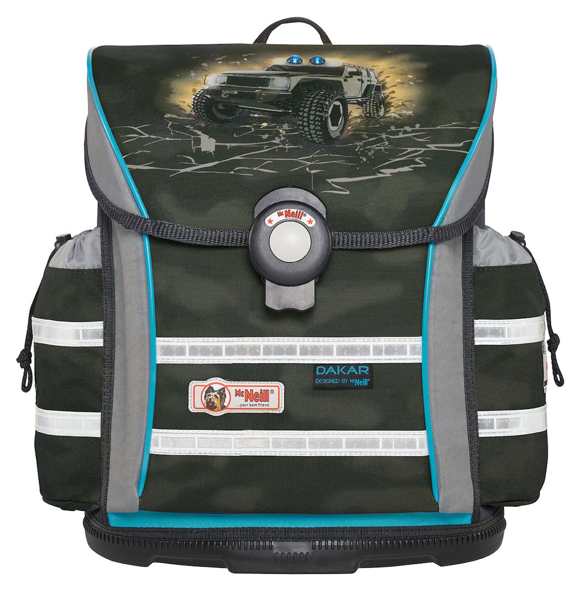 McNeill Ранец школьный Ergo Light 912 Дакар72523WD McNeill Ранец школьный Ergo Light 912 Дакар72523WDРанец Mc Neill Ergo Light 912 Дакар с ортопедической спинкой - лучшее решение для школьников. Изделие закрывается на автоматический магнитный замок. Клапан удлинен по бокам ранца для дополнительной защиты от дождя. Ортопедическая спинка обеспечивает постоянную циркуляцию воздуха за счет плотного вентилируемого материала, из которого она изготовлена. Лямки оптимальной ширины имеют анатомическую форму. Подвесная система SmartFlex отвечает за удобное прилегание к спине и позволяет адаптировать ранец под рост ребенка. Главное вместительное отделение оснащено дополнительной перегородкой для книг и тетрадей. Снаружи по бокам расположены 2 кармана. Светоотражающие вставки обеспечивают безопасность ребенка на дорогах. Прочное пластиковое дно убережет вещи от загрязнения и влаги.