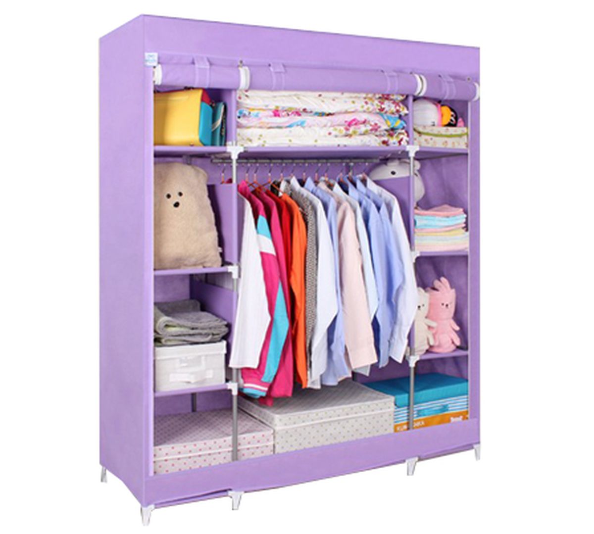 Шкаф Homsu Маджорити, цвет: фиолетовый, 140 x 50 x 175 смRG-D31S Шкаф Homsu Маджорити, цвет: фиолетовый, 140 x 50 x 175 смRG-D31SШкаф Homsu Маджорити выполнен из текстиля. Сборная конструкция такого шкафа состоит из металлических деталей каркаса, обтянутых сверху прочной и легкой тканью. Этот шкаф предназначен в создании полноценного порядка. Изделие имеет 8 полок для складывания одежды 35 х 50 см и один большой 70 х 50 см отделениями, а также отделению для подвешивания одежды высотой 120 см и шириной 70 см. Кроме своей большой практичной пользы, данный мебельный предмет также сможет очень выгодно дополнить имеющийся интерьер в помещении. Верхняя тканевая обивка, при этом, всегда может быть легко и быстро снята, если ее необходимо будет постирать или заменить.