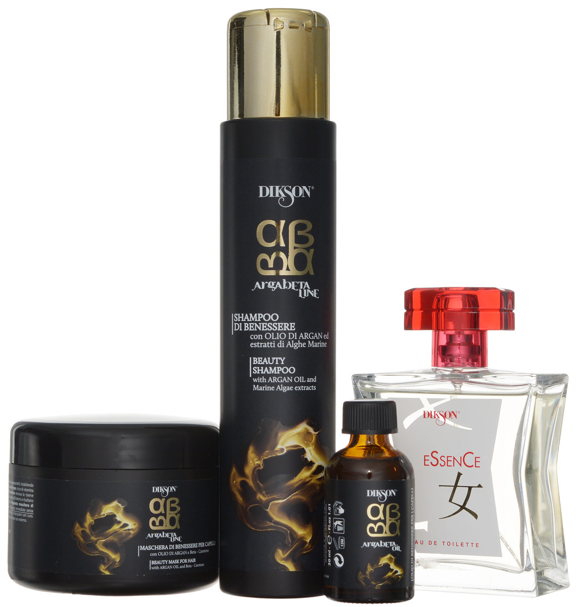 Dikson ArgaBeta Beauty Essence Набор с туалетная вода с феромонами (100 мл), шампунь и маска (объемом по 250 мл), ухаживающее масла (во флаконе 30мл)FS-00897 Dikson ArgaBeta Beauty Essence Набор с туалетная вода с феромонами (100 мл), шампунь и маска (объемом по 250 мл), ухаживающее масла (во флаконе 30мл)FS-00897ArgaBeta Beauty Essence от Dikson – это замечательный набор из туалетной воды с феромонами (100 мл), шампуня и маски (объемом по 250 мл) и ухаживающего масла (во флаконе 30мл), который станет фееричным подарком для современной леди. Вся косметика относится к классу люкс и излучает нежные и волнующие цветочные ноты.Набор средств по уходу в праздничной упаковке выпущен в ограниченном количестве.