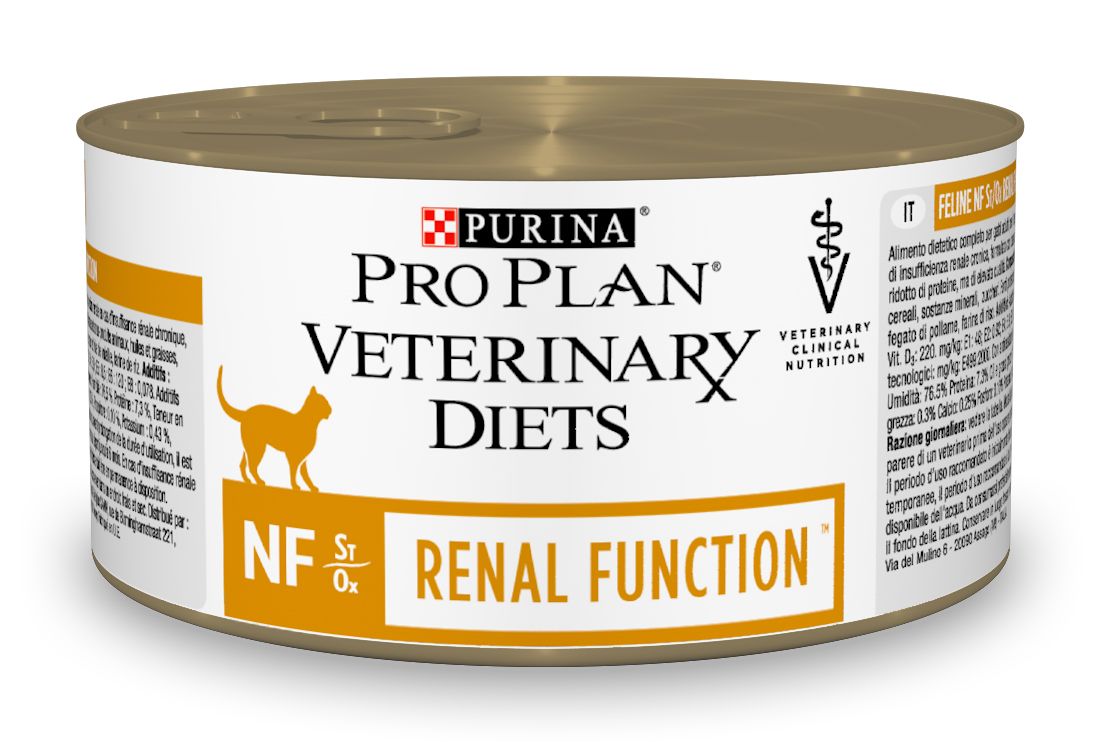Консервы для кошек Pro Plan Veterinary Diets. NF, при патологии почек, 195 г0120710 Консервы для кошек Pro Plan Veterinary Diets. NF, при патологии почек, 195 г0120710Purina Pro Plan Veterinary Diets NF Корм консервированный полнорационный диетический для взрослых кошек при патологии почек. Рекомендован для поддержания функции почек при хронической почечной недостаточности, с ограниченным уровнем высококачественного белка и фосфора. Рекомендуемая начальная продолжительность кормления: до 6 месяцев. Перед использованием и увеличением периода кормления сверх рекомендованного проконсультируйтесь с ветеринаром. При временной почечной недостаточности рекомендуемый период кормления - от 2 до 4 недель.Особенности:- ограничение фосфатов в корме помогает поддерживать функции почек в случае хронической почечной недостаточности, способствуют замедлению прогрессирования хронической почечной недостаточности,- ограниченное содержание высококачественного белка помогает минимизировать образование уремических токсинов, - высокие вкусовые качества помогают для поддержания аппетита и долгосрочного употребления,- формула ST/OX для мочевой системы: разработана, чтобы помочь минимизировать риск заболеваний мочевыделительной системы.