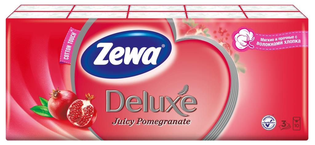 Носовые платки Zewa Deluxe Juicy Pomegranate, 10 х 10 шт15118 Носовые платки Zewa Deluxe Juicy Pomegranate, 10 х 10 шт15118Бумажные платочки Zewa COTTON TOUCH® произведены с добавлением натуральных волокон хлопка и одновременно сочетают в себе мягкость и прочность. Они деликатно и нежно заботятся о Вашей коже и дарят незабываемые ощущения прикосновения хлопка. C Zewa COTTON TOUCH® у вас всегда под рукой гигиеничный и надежный помощник! Белые 3-х слойные носовые платки с ароматом граната. По 10 платков в индивидуальной упаковке. В блоке 10 индивидуальных упаковок. Состав: целлюлоза, волокно хлопка. Производство: Россия.