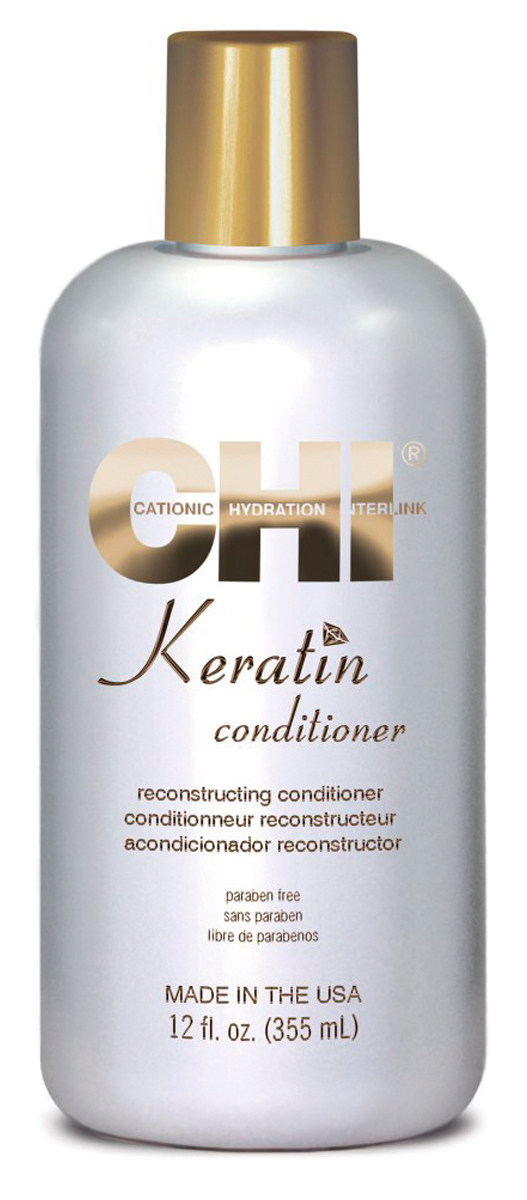 CHI Кератиновый кондиционер Keratin, 355 млCHI0214 CHI Кератиновый кондиционер Keratin, 355 млCHI0214Кондиционер CHI Keratin питает волосы натуральным кератином, который проникая в структуру волоса, придает эластичность и блеск, увлажняет и защищает волосы.