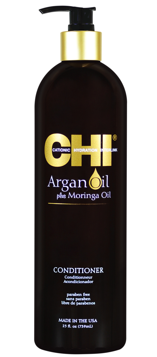 CHI Кондиционер Argan Oil, 355млFS-00897 CHI Кондиционер Argan Oil, 355млFS-00897Кондиционер CHI Argan Oil омолаживает сухие и поврежденные волосы, насыщая их влагой, витаминами и питательными маслами, предотвращая их спутывание и восстанавливая блеск. Волосы становятся гладкими и мягкими. Кондиционер CHI Argan Oil повышает прочность и эластичность волос, помогая защитить от повреждения и от негативного воздействия УФ-лучей.