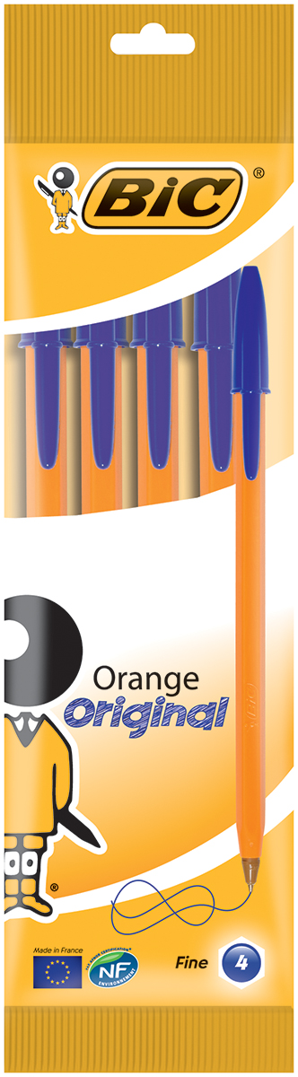 Bic Набор шариковых ручек Orange цвет чернил синий 4 шт72523WD Bic Набор шариковых ручек Orange цвет чернил синий 4 шт72523WDНабор шариковых ручек Bic Orange станет незаменимым атрибутом в учебе любого школьника и на работе. В наборе 4 шариковые ручки с колпачками, цвет чернил - синий. Ручка Orange, пожалуй, самая востребованная ручка в мире. Тонкая линия письма, яркий корпус и пишущий узел с уменьшенным шариком обеспечивают неповторимый комфорт письма.
