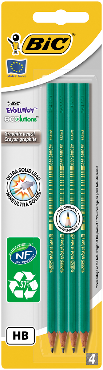 Bic Набор чернографитных карандашей Evolution 4 шт B890276272523WD Bic Набор чернографитных карандашей Evolution 4 шт B890276272523WDНабор Bic Evolution включает четыре шестигранных чернографитных карандаша. Карандаши полностью выполнены из пластика, обладают высокой степенью устойчивости к излому, ударопрочным грифелем и ярким дизайном.