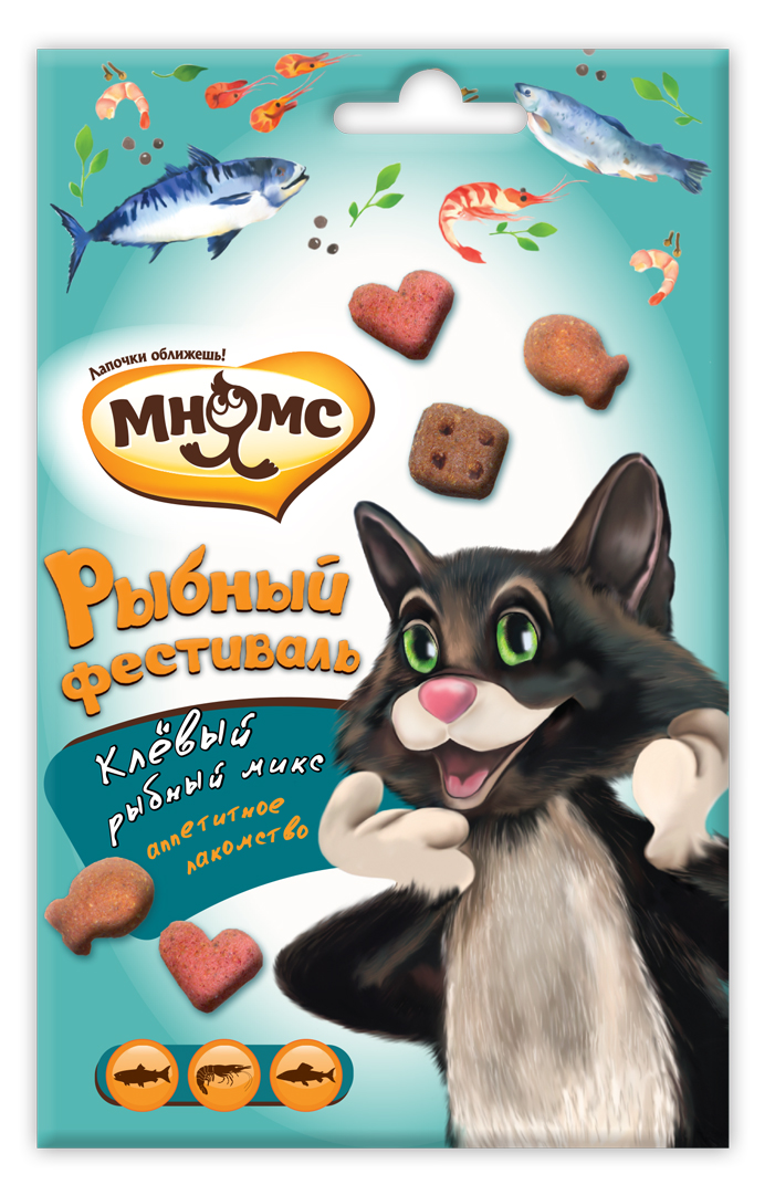 Лакомство для кошек Мнямс Рыбный фестиваль, лосось, креветки, форель, 50 г0120710 Лакомство для кошек Мнямс Рыбный фестиваль, лосось, креветки, форель, 50 г0120710Аппетитное лакомство для кошек.Буйство красок, ароматов и вкусов солнечной средиземноморской кухни на рыбном фестивале Мнямс. Устройте вашему любимцу настоящее торжество и побалуйте вкуснейшими рыбными деликатесами! Анализ компонентов: белок - 30,0%, жир - 18,0%, клетчатка - 2,5%, зола - 6,0%. Злаки, мясо и продукты животного происхождения, масла и жиры, экстракты растительного белка, производные растительного происхождения, рыба и рыбные продукты (форель 4%, лосось 4%), дрожжи, моллюски и ракообразные (креветки 4%), минералы.Добавки:Пищевые добавки/кг: витамин A 12 000 МЕ, витамин D3 840 МЕ, витамин E 120 мг.Технологические добавки: антиоксиданты.