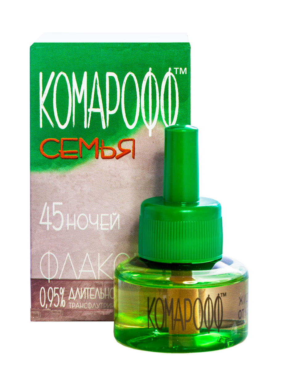 Жидкость от насекомых Комарофф Семья, сменный флакон, 45 ночей, 30 млGC220/05 Жидкость от насекомых Комарофф Семья, сменный флакон, 45 ночей, 30 млGC220/05Жидкость Комарофф Семья незаменима для уничтожения комаров и других летающих насекомых (москитов, мошек) в помещении. Специально разработанная рецептура, без запаха, гарантирует безопасность и эффективность использования. Один флакон жидкости обеспечивает надежную защиту от комаров на протяжении 45 ночей даже при открытых окнах! Состав: 0,15% трансфлутрин, 0,8% праллетрин, растворитель, стабилизатор.Товар сертифицирован.