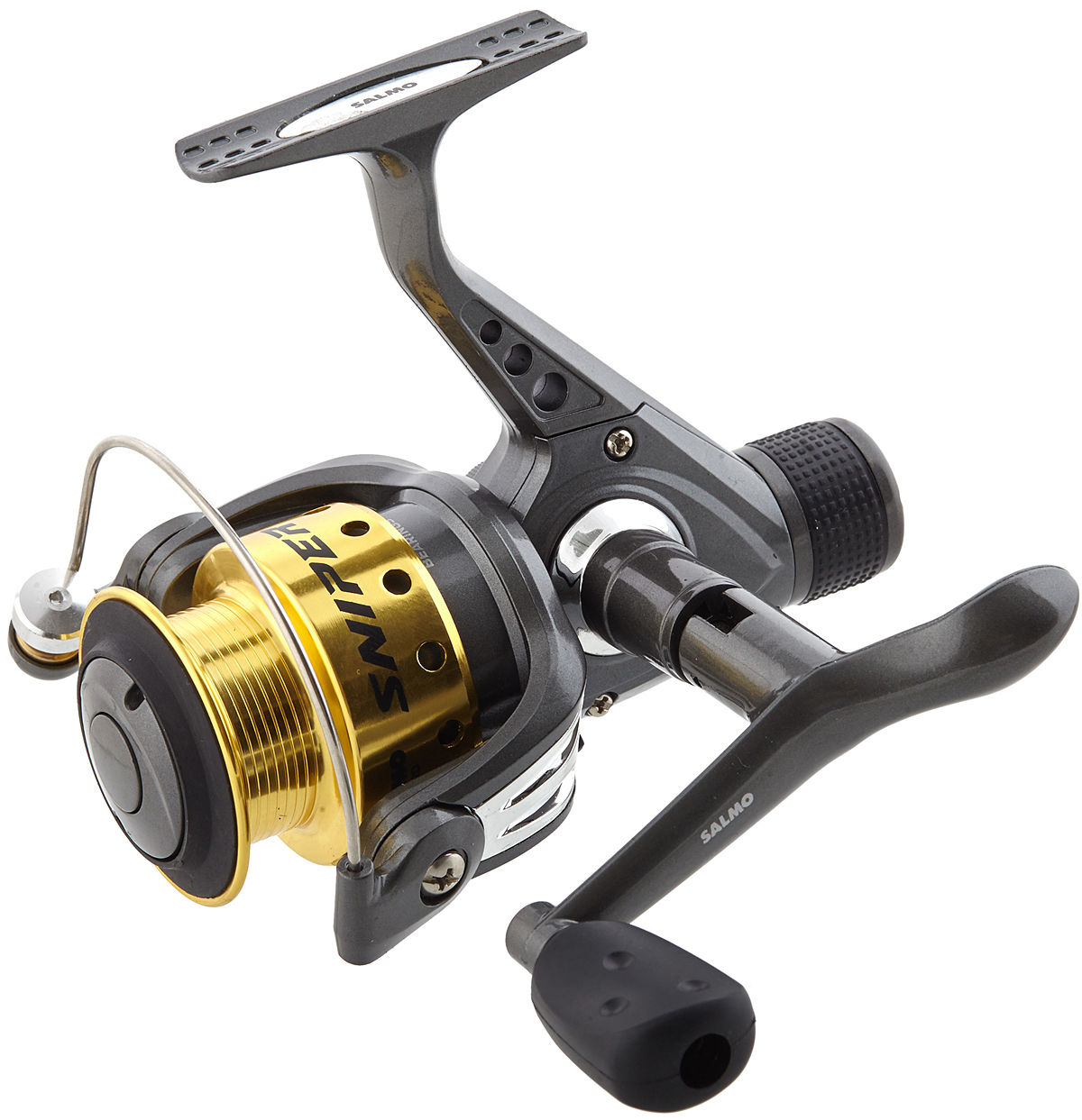 Катушка безынерционная Salmo Sniper SPIN 5 20RD, цвет: серый металликMABLSEH10001 Катушка безынерционная Salmo Sniper SPIN 5 20RD, цвет: серый металликMABLSEH10001Универсальные среднескоростные катушки среднего класса.- Тормоз фрикционный задний (многодисковый) RD- 4 подшипника шариковых- 1 подшипник роликовый- Мгновенный стопор обратного хода (антиреверс)- Включатель антиреверса флажковый нижний- Качественный механизм привода: латунь – алюминий- Корпус карбопластовый- Шпуля основная алюминиевая- Шпуля дополнительная пластиковая (графитовая)- Ролик лесоукладывателя конусный увеличенный (противозакручиватель)- Покрытие износостойкое нитридом титана:– ролика- Рукоятка:– сбалансированная– с винтовым типом фиксации– с возможностью право/левосторонней установки- Ручка эргономическая из резиныКачественная сборка