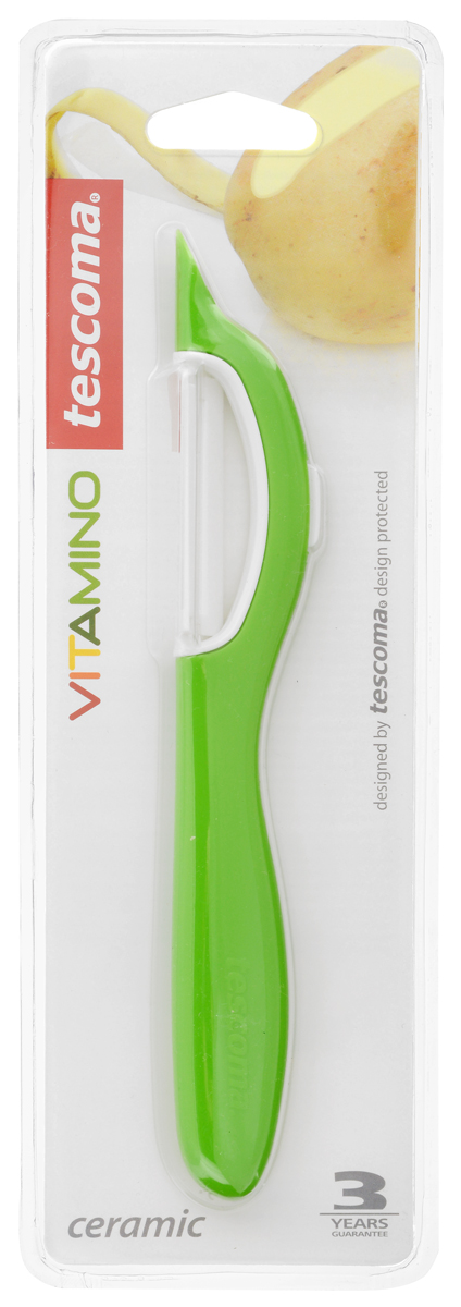Овощечистка Tescoma Vitamino, с продольным керамическим лезвием, цвет: зеленый, длина 19 см54 009312 Овощечистка Tescoma Vitamino, с продольным керамическим лезвием, цвет: зеленый, длина 19 см54 009312Овощечистка с продольным лезвием Tescoma Vitamino изготовлена из прочного пластика, лезвие - из высококачественной керамики. Отлично подходит для быстрой и легкой очистки моркови и других овощей. Также можно использовать для нарезки тонкими ломтиками моркови, сельдерея, редиса.Можно мыть в посудомоечной машине.
