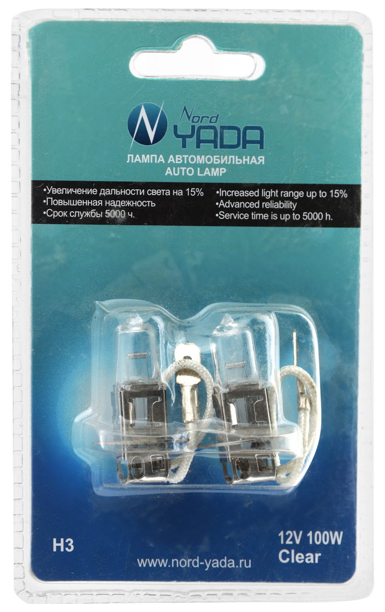 Лампа автомобильная галогенная Nord Yada Clear, цоколь H4, 12V, 100W, 2 шт. 90212410503 Лампа автомобильная галогенная Nord Yada Clear, цоколь H4, 12V, 100W, 2 шт. 90212410503Автомобильные галогенные лампы Nord Yada Clear - источники света, у которых светящим элементом является вольфрамовая спираль. У ламп есть большой запас срока службы. Способны выдержать большое количество включений и выключений. Питание: 12 В.Номинальная мощность: 100 Вт.В комплекте 2 лампы.