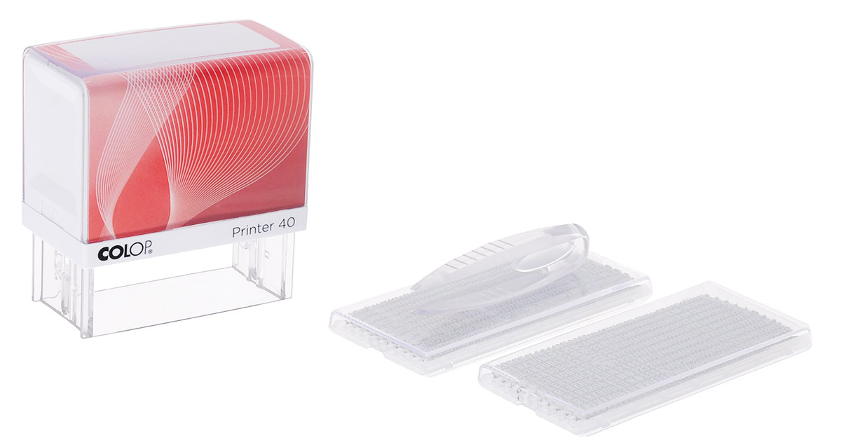 Colop Штамп самонаборный Printer 40 Set-FFS-00102 Colop Штамп самонаборный Printer 40 Set-FFS-00102Самонаборный штамп Colop используется для самостоятельного набора и изменения текста.Имеет дополнительный элемент - рамку. Штампы, модифицированные рамкой, могут использоваться как с рамкой, так и без.Максимальное количество знаков в строке без рамки - 37. Максимальное количество знаков в строке с рамкой - 33. Максимальное количество строк без рамки - 6, с рамкой - 4. Кассы букв, цифр и символов А и В, высота шрифта - 2,2 мм и 3,1 мм. Язык - русский.