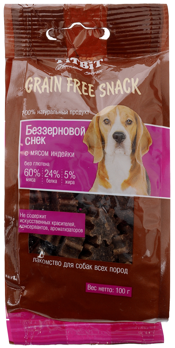 Лакомство для собак Titbit Grain Free, беззерновые снеки с мясом индейки, 100 г0120710 Лакомство для собак Titbit Grain Free, беззерновые снеки с мясом индейки, 100 г0120710Лакомство для собак Titbit Grain Free - это вкусные натуральные беззерновые снеки для собак всех пород. Снеки содержат 60% мяса, что обеспечивает максимальное количество белка в рационе питомца и, в свою очередь, снижает количество углеводов. Не содержат искусственных красителей, консервантов, ароматизаторов. Снеки идеально подходят в качестве поощрения при дрессировке. Товар сертифицирован.
