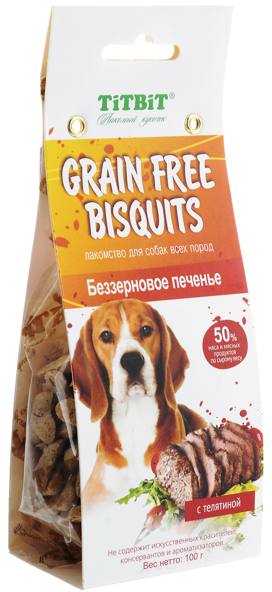 Лакомство для собак Titbit Grain Free, беззерновое печенье с телятиной, 100 г0120710 Лакомство для собак Titbit Grain Free, беззерновое печенье с телятиной, 100 г0120710Лакомство для собак всех пород Titbit Grain Free приготовлено по специальному рецепту без добавления сои и зерновых культур. Содержит более 50% мяса и мясных продуктов по сырому весу. Является источником клетчатки и инулина, способствующих пищеварению. Не содержит искусственных красителей, консервантов, ароматизаторов. Такое печенье идеально подходит в качестве поощрения при дрессировке. Товар сертифицирован.