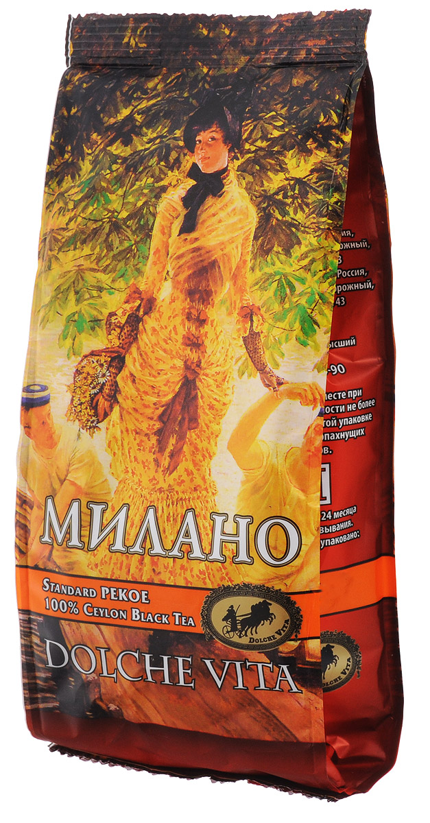 Dolche Vita Милано черный листовой чай, 100 г0120710 Dolche Vita Милано черный листовой чай, 100 г0120710Dolche Vita Милано - цейлонский чёрный крупнолистовой байховый чай стандарта OPA, который прекрасно подойдет для чаепития в кругу близких и друзей.