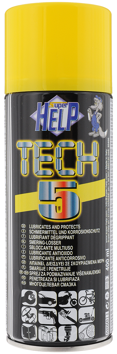 Cмазка многоцелевая SuperHelp Tech 5, для разблокировки и защиты механических узлов, 400 млS03301004 Cмазка многоцелевая SuperHelp Tech 5, для разблокировки и защиты механических узлов, 400 млS03301004Многоцелевая смазка SuperHelp Tech 5 предназначена для восстановления работоспособности и защиты узлов и механизмов работающих в условиях высоких нагрузок. Смазывает и облегчает демонтаж заржавевших деталей, предохраняет от коррозии. Водостойкая. Предохраняет электронные компоненты от влаги. Продлевает срок службы обработанных узлов. Имеется трубка для струйного распыления спрея.Объем: 400 мл. Товар сертифицирован.