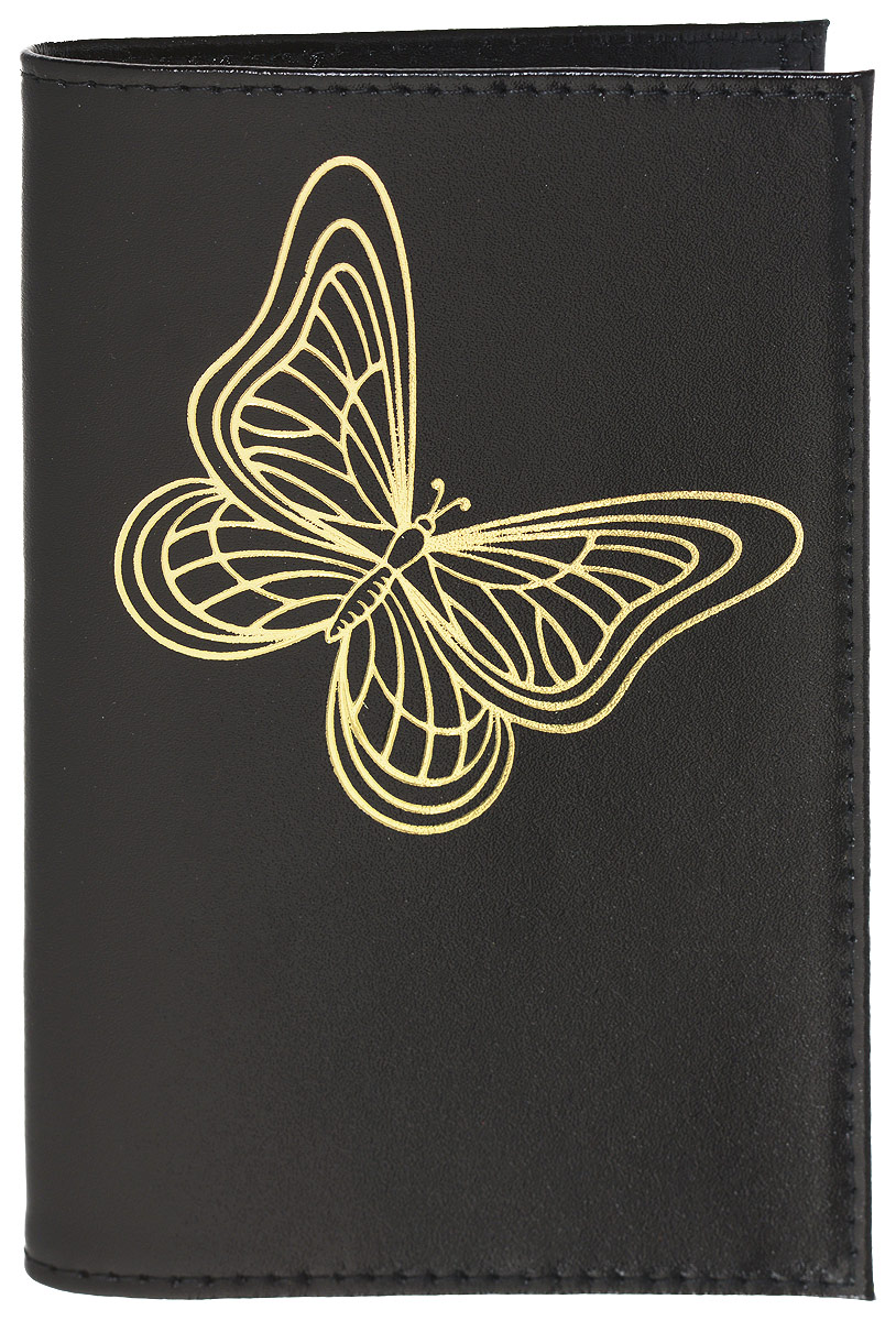 Обложка для паспорта женская Mitya Veselkov, цвет: черный. SPEKTR-BUTTERFLY-BLACK00050949 Обложка для паспорта женская Mitya Veselkov, цвет: черный. SPEKTR-BUTTERFLY-BLACK00050949Оригинальная обложка для паспорта Mitya Veselkov изготовлена из натуральной гладкой кожи. Изделие раскрывается пополам. Документ надежно фиксируется внутри при помощи двух прозрачных клапанов, расположенных на внутреннем развороте обложки. Обложка оформлена рисунком с изображением бабочки и дополнена двумя внутренними прорезными карманами для кредиток и карт. Обложка не только поможет сохранить внешний виддокументов, но и станет стильным аксессуаром, который подчеркнет ваш образ.Обложка для паспорта может стать отличным подарком.