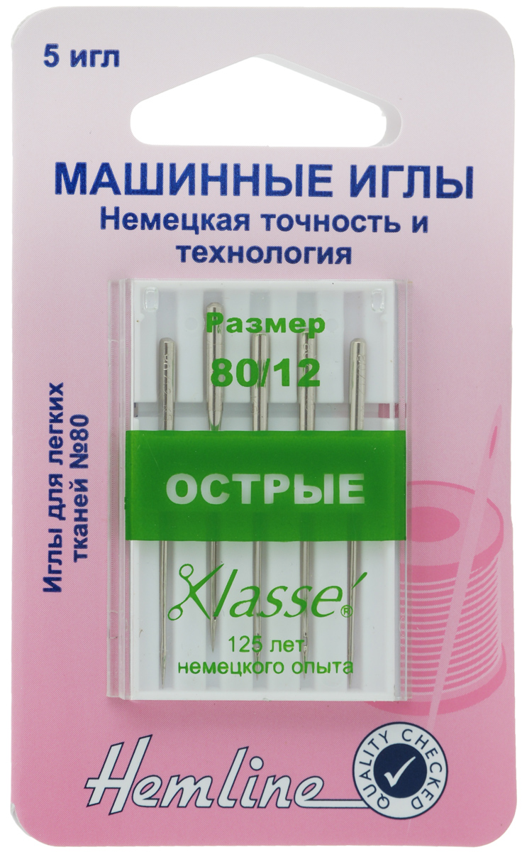 Иглы для бытовых швейных машин Hemline, c острым кончиком, №80, 5 штSM 10-09 Иглы для бытовых швейных машин Hemline, c острым кончиком, №80, 5 штSM 10-09Острые иглы Hemline, выполненные из высококачественной стали, идеально подходят для шелка, тканей с микрофиброй и других плотнотканых материалов. Острый кончик разработан для совершенно прямых стежков в отстрочке и обработке петель.Подходят для всех современных швейных машин. В комплекте пластиковый футляр для переноски и хранения.Размер: 80/12.