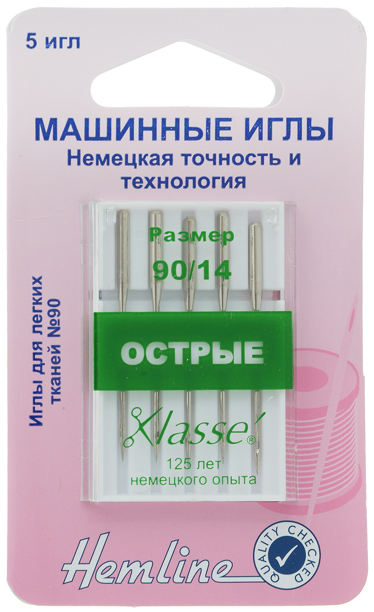 Иглы для бытовых швейных машин Hemline, c острым кончиком, №90, 5 штSM 10-09 Иглы для бытовых швейных машин Hemline, c острым кончиком, №90, 5 штSM 10-09Острые иглы Hemline, выполненные из высококачественной стали, идеально подходят для шелка, тканей с микрофиброй и других плотнотканых материалов. Острый кончик разработан для совершенно прямых стежков в отстрочке и обработке петель.Подходят для всех современных швейных машин. В комплекте пластиковый футляр для переноски и хранения.Размер: 90/14.