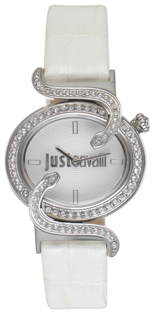 Часы наручные женские Just Cavalli, цвет: белый. R7251591502BM8434-58AE Часы наручные женские Just Cavalli, цвет: белый. R7251591502BM8434-58AEНаручные женские часы Just Cavalli произведены из материалов самого высокого качества на базе новейших технологий.Они оснащены точным кварцевым механизмом. Корпус часов изготовлен из нержавеющей стали, циферблат инкрустирован стразами, оформлен оригинальными змейками, извивающимися вокруг циферблата, и защищен минеральным стеклом. Ремешок выполнен из натуральной лаковой кожи с тиснением под крокодила и оснащен классической застежкой-пряжкой.Циферблат круглой формы оснащен отметками, а так же двумя стрелками - часовой и минутной. Часы являются водостойкими - 3АТМ.Изделие укомплектовано в стильную фирменную коробку с названием бренда.Часы Just Cavalli подчеркнут изящность женской руки и отменное чувство стиля у их обладательницы.