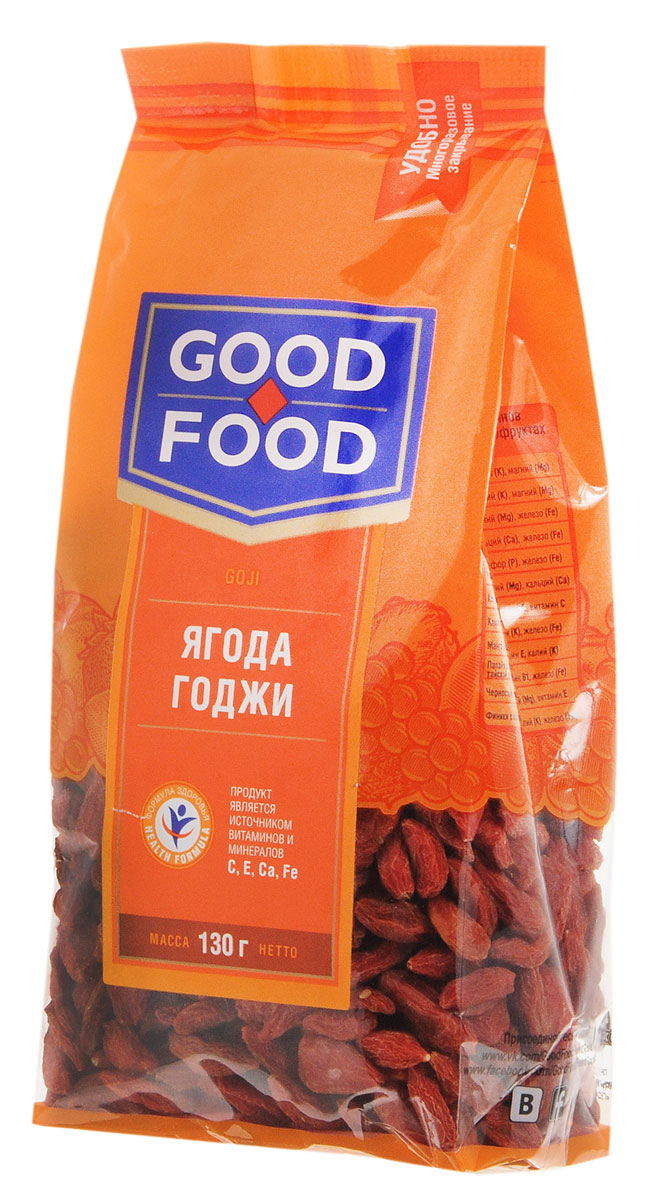 Good Food ягоды годжи, 130 г0120710 Good Food ягоды годжи, 130 г0120710Ягоды годжи являются ценным лекарственным растением, известным во всем мире. Они богаты питательными веществами, витаминами, антиоксидантами, кальцием, цинком, железом, фосфором.