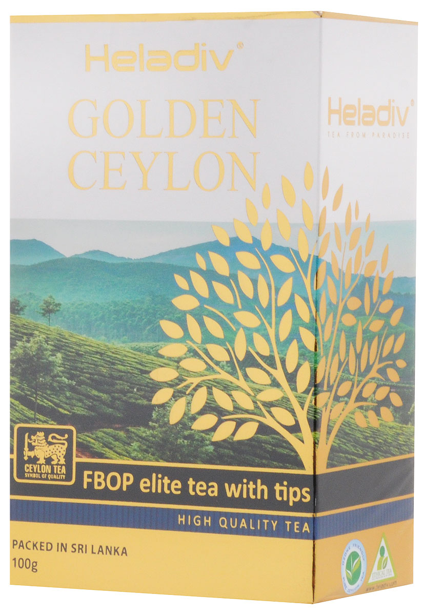 Heladiv Golden Ceylon Fbop Elit Tea With Tips чай черный листовой, 100 г101246 Heladiv Golden Ceylon Fbop Elit Tea With Tips чай черный листовой, 100 г101246Heladiv Golden Ceylon - эксклюзивный сорт черного чая высшей категории, в состав которого входят только верхние листья со значительной примесью листовых почек - типсов. Крупнолистовой чай, собранный на элитных плантациях Шри-Ланки. FBOP Elit tea with tips мягкий и в то же время достаточно терпкий с уникальным ароматом позволит вам насладится магией Золотого Цейлона.