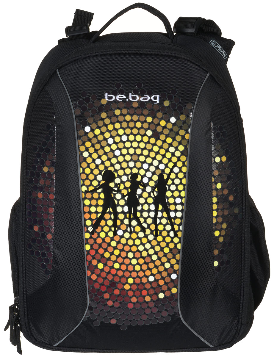 Herlitz Ранец школьный Be Bag Dance11410008 Herlitz Ранец школьный Be Bag Dance11410008Школьный ранец Herlitz Be Bag. Dance изготовлен по жестко-каркасной технологии, что обеспечивает правильную эргономичную форму. Каркас не деформируется при нагрузке и распределяет вес по всей площади ранца.Ранец содержит два вместительных отделения, закрывающихся на застежки-молнии с двумя бегунками. В большом отделении находится мягкая перегородка для тетрадей или учебников, фиксирующаяся хлястиком на липучке. Во втором отделении расположены карман-сетка, органайзер для канцелярских принадлежностей, кармашек под мобильный телефон и лента с карабином для ключей. Изделие имеет два открытых боковых кармана на резинках.Ранец оснащен регулируемыми по длине плечевыми лямками и дополнен текстильной ручкой для переноски в руке. Грудное крепление создано специально для фиксации лямок на плечах ребенка. Прочное дно с пластиковыми ножками придает ранцу хорошую устойчивость и защиту от загрязнений. Светоотражающие элементы обеспечивают безопасность в темное время суток.Многофункциональный школьный ранец станет незаменимым спутником вашего ребенка в походах за знаниями.