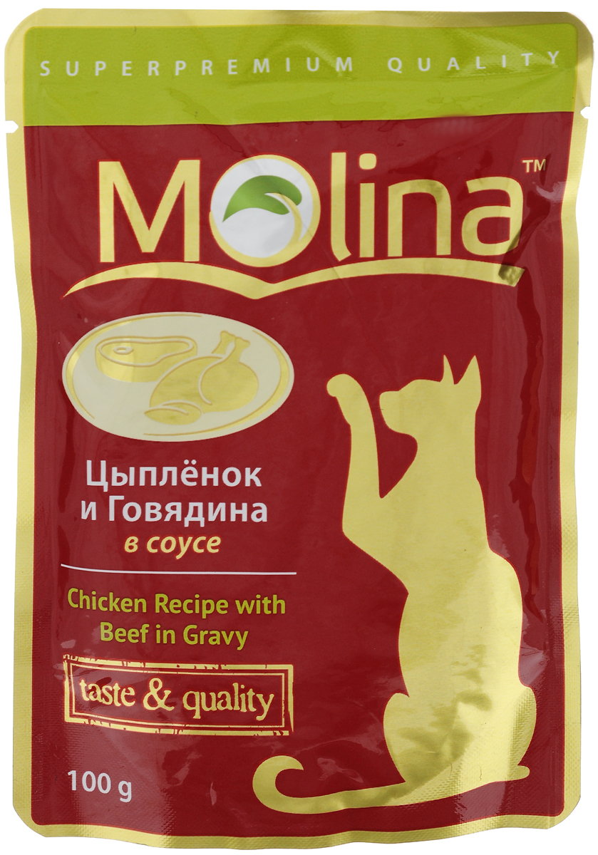 Консервы для кошек Molina, с цыпленком и говядиной в соусе, 100 г12305932 Консервы для кошек Molina, с цыпленком и говядиной в соусе, 100 г12305932Консервы для кошек Molina - это высококачественный, сбалансированный, натуральный продукт, который содержит все необходимые компоненты, обеспечивающие организм ваших питомцев энергией, витаминами и минеральными веществам, необходимыми для здорового роста и развития. Консервы изготовлены из натурального мяса цыпленка и говядины в ароматном соусе.Консервы Molina - польза натуральных ингредиентов для долгой и здоровой жизни вашего питомца.Товар сертифицирован.