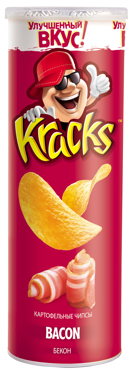 Kracks картофельные чипсы со вкусом бекона, 160 г0120710 Kracks картофельные чипсы со вкусом бекона, 160 г0120710Kracks - это чипсы из высококачественного картофеля со вкусом нежнейшего копченого бекона. Их основными особенностями являются равномерность обжаривания изогнутых пластинок без избытка масла, а также упаковка в виде тубы, удобная для транспортировки и употребления.