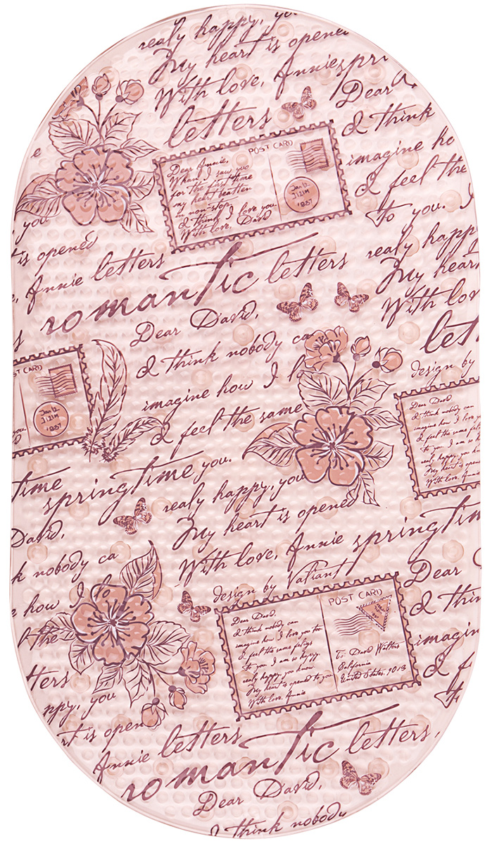 Коврик для ванной Valiant Romantic Letters, противоскользящий, на присосках, цвет: бежевый, персиковый, 69 х 39 смS03301004 Коврик для ванной Valiant Romantic Letters, противоскользящий, на присосках, цвет: бежевый, персиковый, 69 х 39 смS03301004Коврик для ванной Valiant Romantic Letters изготовлен из винила. Это прочный противоскользящий материал, который отлично подойдет для помещений с повышенной влажностью. Коврик противоскользящий, поэтому его удобно использовать в душевой кабине или ванне. Крепится к поверхности при помощи присосок. Легко моется и не оставляет следов.