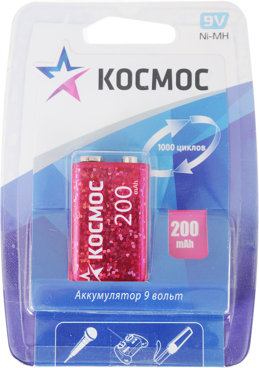 Аккумулятор Ni-MH Космос, тип 9V (6F22), 200mAh639317/623055 Аккумулятор Ni-MH Космос, тип 9V (6F22), 200mAh639317/623055Никель-металл-гидридные аккумуляторы Космос обладают высокой емкостью, отсутствием эффекта памяти, возможностью быстрого заряда. Используются в цифровых фотокамерах, телефонах DECT, беспроводных джойстиках, и других устройств с высоким энергопотреблением.Характеристики:Тип аккумулятора: Ni-MH / 9V (6F22). Емкость аккумуляторной батареи: 200mAh. Космос - российский бренд электротоваров, созданный, чтобы обеспечить отечественного покупателя качественной энергосберегающей и энергоэффективной продукцией в категориях:Лампы, светильники Сезонные электротоварыЭлементы питания, фонариЭлектроустановочные изделия.Лучшие заводы шести стран мира: Россия, Украина, Белоруссия, Китай, Корея, Япония производят товары Космос на базе современных технологий.