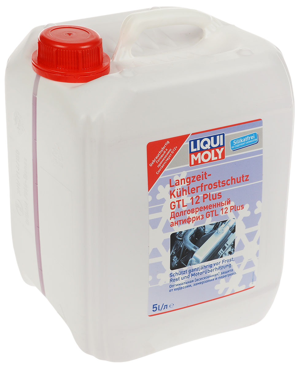 Антифриз долговременный LiquiMoly Langzeit Kuhlerfrostschutz GTL 12 Plus, 5 лSVC-300 Антифриз долговременный LiquiMoly Langzeit Kuhlerfrostschutz GTL 12 Plus, 5 лSVC-300Долговременный антифриз LiquiMoly Langzeit Kuhlerfrostschutz GTL 12 Plus - охлаждающая жидкость красного цвета для систем охлаждения современных двигателей, особенно с алюминиевыми деталями. - Не содержит аминов, нитритов, фосфатов и силикатов. - Обеспечивает непревзойденную защиту от коррозии, обладает отличными моющими и смазывающими свойствами. - Предназначен для максимальных интервалов замены. Интервалы замены предписываются производителем автомобиля. - Окрашен в красный цвет. - Готов к применению. Товар сертифицирован.