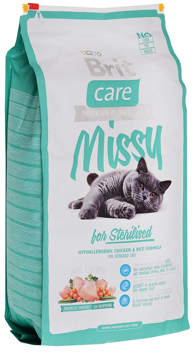 Корм сухой Brit Care Missy для кастрированных котов и стерилизованных кошек, с курицей и рисом, 7 кг0120710 Корм сухой Brit Care Missy для кастрированных котов и стерилизованных кошек, с курицей и рисом, 7 кг0120710Гипоаллергенный корм Brit Care Missy предназначен для стерилизованных кошек и кастрированных котов. Содержит в себе большое количество мяса. Корм обладает сбалансированным минеральным составом. Включает в себя облепиху крушиновидную, витамин С и гексаметафосфат натрия.Товар сертифицирован.
